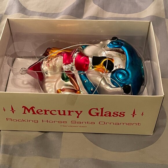Vintage Department 56 Mercury Glass Rocking Horse Santa Holiday Ornament - Picture 3 of 3